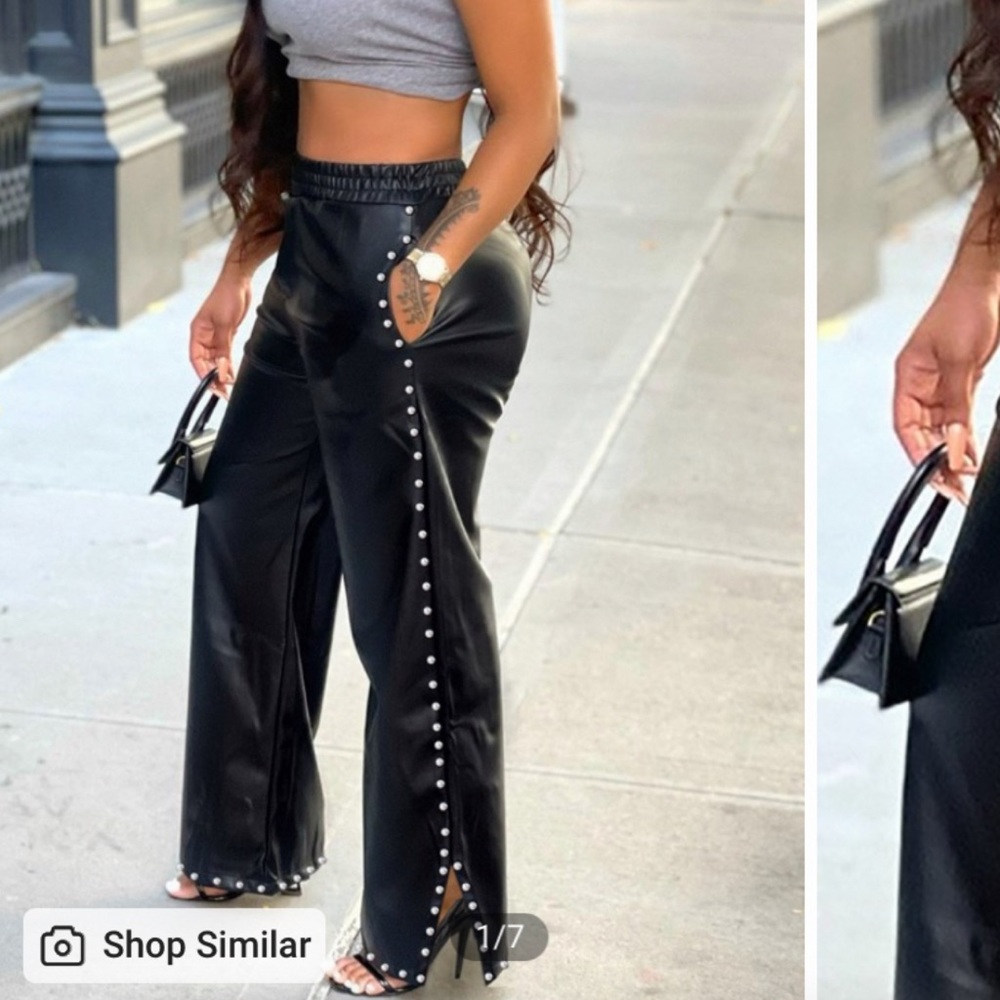 Black leather pants with silver studded